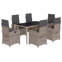 Set da Pranzo da Giardino 7 pz con Cuscini in Polyrattan Grigiocod mxl 115824 - Vista aggiuntiva 2