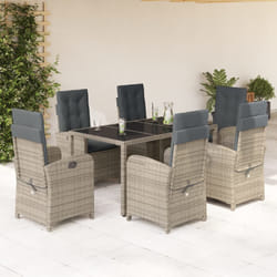 Set da Pranzo da Giardino 7 pz con Cuscini in Polyrattan Grigiocod mxl 87793