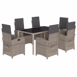 Set da Pranzo da Giardino 7 pz con Cuscini in Polyrattan Grigiocod mxl 87793 - Vista aggiuntiva 2