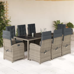 Set da Pranzo da Giardino 9 pz con Cuscini in Polyrattan Grigiocod mxl 89508