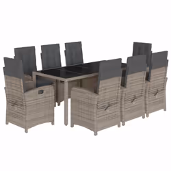 Set da Pranzo da Giardino 9 pz con Cuscini in Polyrattan Grigiocod mxl 89508 - Vista aggiuntiva 2