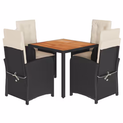 Set da Pranzo da Giardino 5 pz Nero con Cuscini in Polyrattancod mxl 112590 - Vista aggiuntiva 2