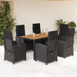Set da Pranzo da Giardino 7 pz Nero con Cuscini in Polyrattancod mxl 89424