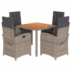 Set da Pranzo da Giardino 5 pz con Cuscini in Polyrattan Grigiocod mxl 113595 - Vista aggiuntiva 2