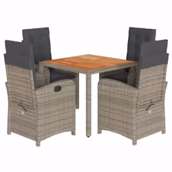 Set da Pranzo da Giardino 5 pz con Cuscini in Polyrattan Grigiocod mxl 87791 - Vista aggiuntiva 2
