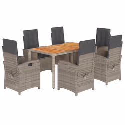Set da Pranzo da Giardino 7 pz con Cuscini in Polyrattan Grigiocod mxl 91829 - Vista aggiuntiva 2