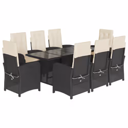 Set da Pranzo da Giardino 9 pz con Cuscini Nero in Polyrattancod mxl 115537 - Vista aggiuntiva 2