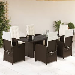 Set da Pranzo da Giardino 7pz con Cuscini in Polyrattan Marronecod mxl 111273