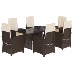 Set da Pranzo da Giardino 7pz con Cuscini in Polyrattan Marronecod mxl 111273 - Vista aggiuntiva 2