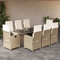 Set da Pranzo da Giardino 9 pz con Cuscini Beige in Polyrattancod mxl 113246