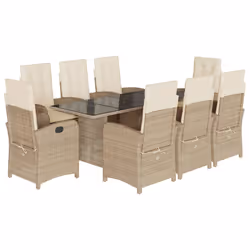 Set da Pranzo da Giardino 9 pz con Cuscini Beige in Polyrattancod mxl 87931 - Vista aggiuntiva 2