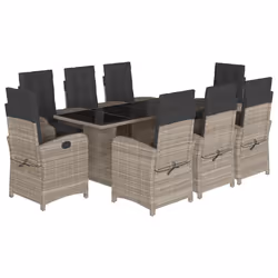 Set Pranzo da Giardino 9pz con Cuscini Grigio Chiaro Polyrattancod mxl 113290 - Vista aggiuntiva 2