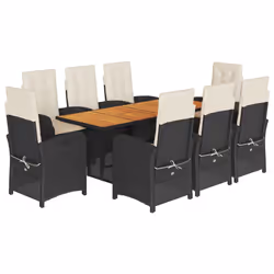 Set da Pranzo da Giardino 9 pz con Cuscini Nero in Polyrattancod mxl 87934 - Vista aggiuntiva 2