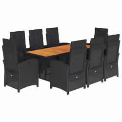 Set da Pranzo da Giardino 9 pz con Cuscini Nero in Polyrattancod mxl 89417 - Vista aggiuntiva 2