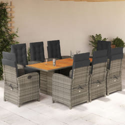 Set da Pranzo da Giardino 9 pz con Cuscini in Polyrattan Grigio Vidaxl