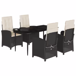 Set da Pranzo da Giardino 5 pz Nero con Cuscini in Polyrattancod mxl 113249 - Vista aggiuntiva 2