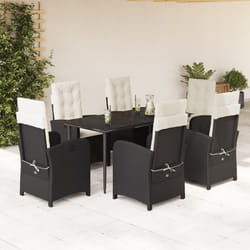 Set da Pranzo da Giardino 7 pz Nero con Cuscini in Polyrattancod mxl 91605