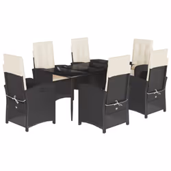 Set da Pranzo da Giardino 7 pz Nero con Cuscini in Polyrattancod mxl 91605 - Vista aggiuntiva 2