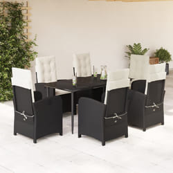 Set da Pranzo da Giardino 7 pz Nero con Cuscini in Polyrattancod mxl 115687