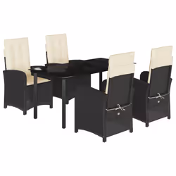 Set da Pranzo da Giardino 5 pz Nero con Cuscini in Polyrattancod mxl 89272 - Vista aggiuntiva 2