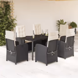 Set da Pranzo da Giardino 7 pz Nero con Cuscini in Polyrattancod mxl 111383 - Vista aggiuntiva 2