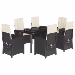 Set da Pranzo da Giardino 7 pz Nero con Cuscini in Polyrattancod mxl 89275 - Vista aggiuntiva 2