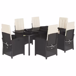 Set da Pranzo da Giardino 7 pz Nero con Cuscini in Polyrattancod mxl 115688 - Vista aggiuntiva 2
