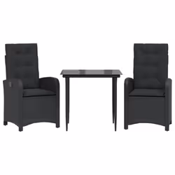 Set da Pranzo da Giardino 3 pz con Cuscini Nero in Polyrattancod mxl 88583 - Vista aggiuntiva 2