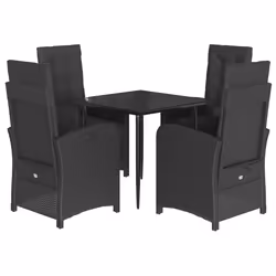 Set da Pranzo da Giardino 5 pz Nero con Cuscini in Polyrattancod mxl 89935 - Vista aggiuntiva 2