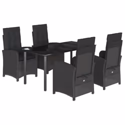 Set da Pranzo da Giardino 5 pz Nero con Cuscini in Polyrattancod mxl 113350 - Vista aggiuntiva 2