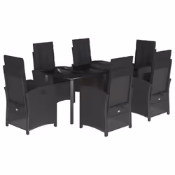 Set da Pranzo da Giardino 7 pz Nero con Cuscini in Polyrattancod mxl 89274 - Vista aggiuntiva 2