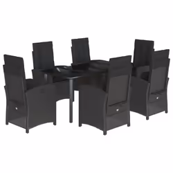 Set da Pranzo da Giardino 7 pz Nero con Cuscini in Polyrattancod mxl 113551 - Vista aggiuntiva 2