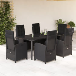 Set da Pranzo da Giardino 7 pz Nero con Cuscini in Polyrattancod mxl 87372