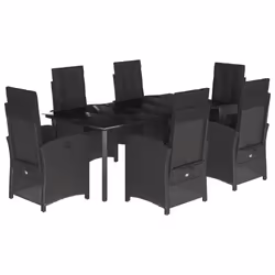 Set da Pranzo da Giardino 7 pz Nero con Cuscini in Polyrattancod mxl 87372 - Vista aggiuntiva 2