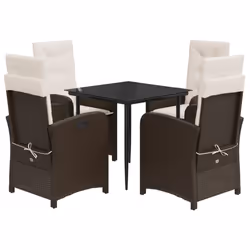 Set da Pranzo da Giardino 5pz con Cuscini in Polyrattan Marronecod mxl 87371 - Vista aggiuntiva 2