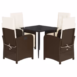 Set da Pranzo da Giardino 5pz con Cuscini in Polyrattan Marronecod mxl 112589 - Vista aggiuntiva 2