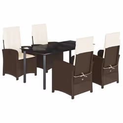 Set da Pranzo da Giardino 5pz con Cuscini in Polyrattan Marronecod mxl 89559 - Vista aggiuntiva 2