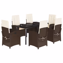 Set da Pranzo da Giardino 7pz con Cuscini in Polyrattan Marronecod mxl 89944 - Vista aggiuntiva 2