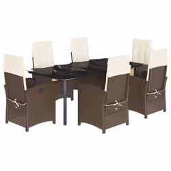 Set da Pranzo da Giardino 7pz con Cuscini in Polyrattan Marronecod mxl 115538 - Vista aggiuntiva 2