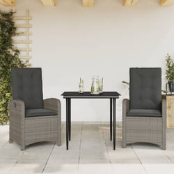 Set da Pranzo da Giardino 3 pz con Cuscini in Polyrattan Grigiocod mxl 89509
