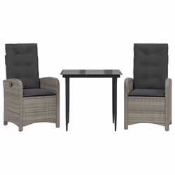 Set da Pranzo da Giardino 3 pz con Cuscini in Polyrattan Grigiocod mxl 89509 - Vista aggiuntiva 2
