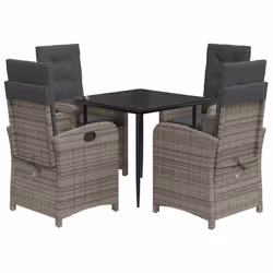 Set da Pranzo da Giardino 5 pz con Cuscini in Polyrattan Grigiocod mxl 111384 - Vista aggiuntiva 2