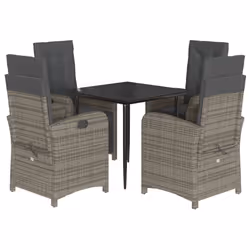 Set da Pranzo da Giardino 5 pz con Cuscini in Polyrattan Grigiocod mxl 88623 - Vista aggiuntiva 2