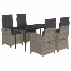 Set da Pranzo da Giardino 5 pz con Cuscini in Polyrattan Grigiocod mxl 113255 - Vista aggiuntiva 2