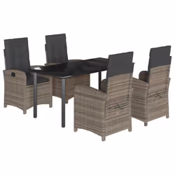 Set da Pranzo da Giardino 5 pz con Cuscini in Polyrattan Grigiocod mxl 111791 - Vista aggiuntiva 2