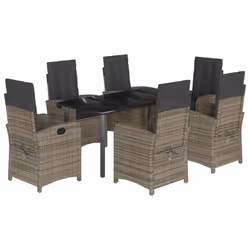 Set da Pranzo da Giardino 7 pz con Cuscini in Polyrattan Grigiocod mxl 115846 - Vista aggiuntiva 2