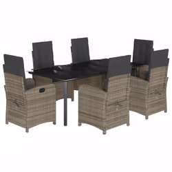 Set da Pranzo da Giardino 7 pz con Cuscini in Polyrattan Grigiocod mxl 89952 - Vista aggiuntiva 2
