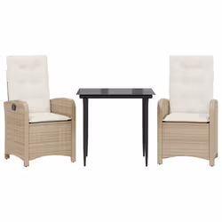 Set da Pranzo da Giardino 3 pz con Cuscini Beige in Polyrattancod mxl 111733 - Vista aggiuntiva 2