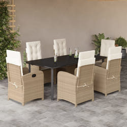Set da Pranzo da Giardino 7 pz con Cuscini Beige in Polyrattancod mxl 114743