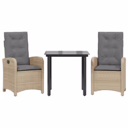Set Pranzo da Giardino 3 pz con Cuscini Beige Misto Polyrattancod mxl 90784 - Vista aggiuntiva 2